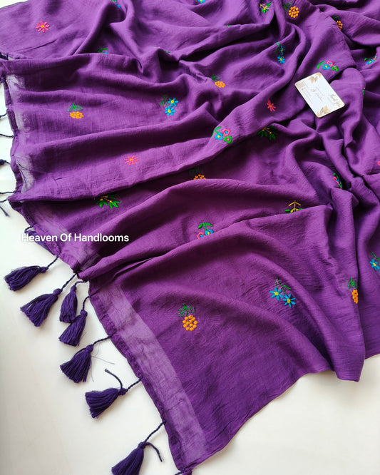 Embroidery Saree - Purple Bunch