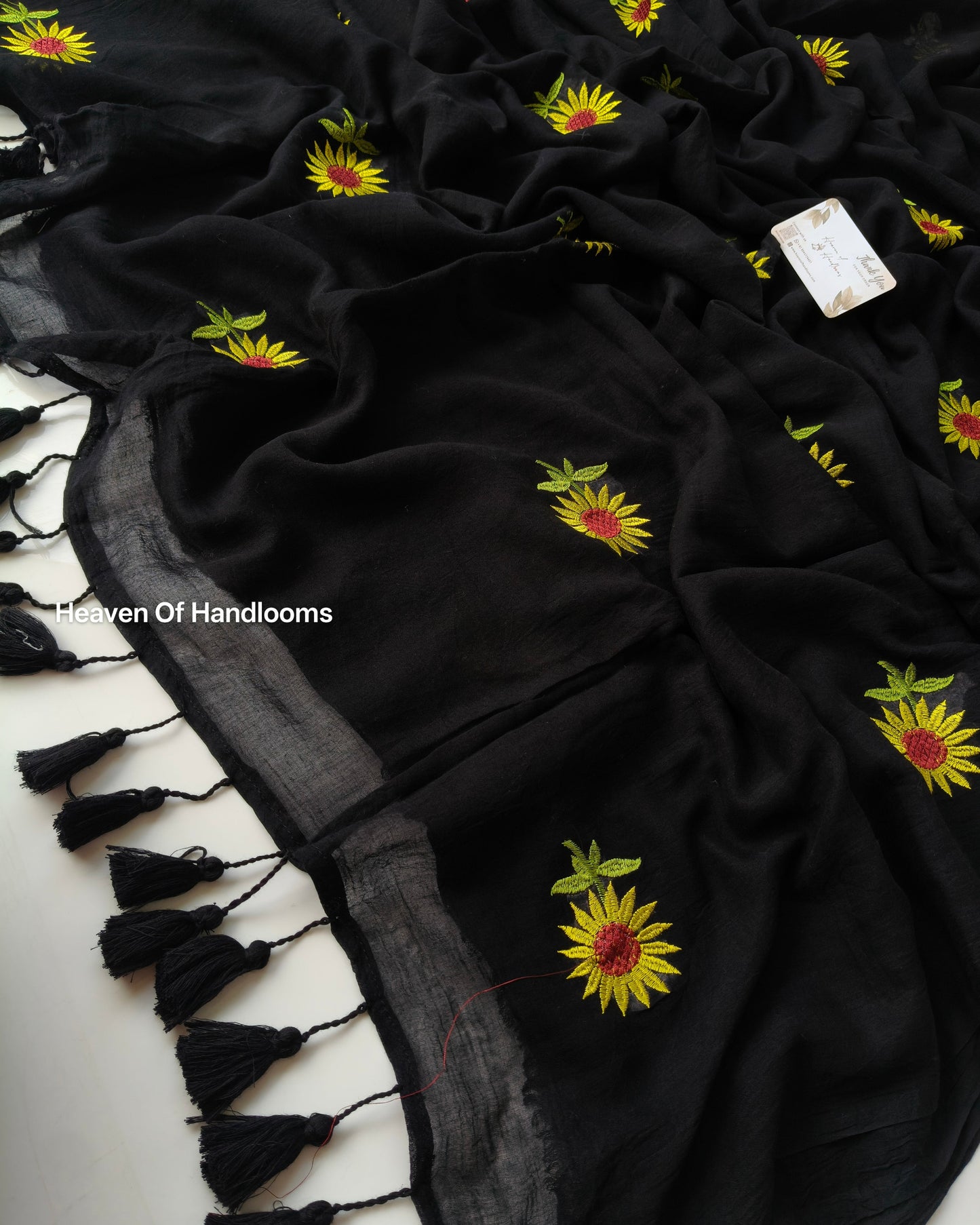 Embroidery Saree - Black Sunflower