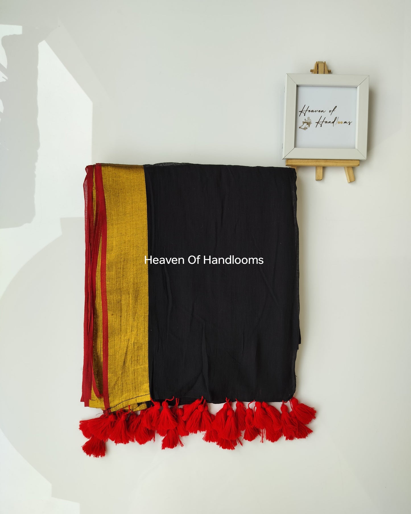 Festive Saree - Black Plain Zari Border Red