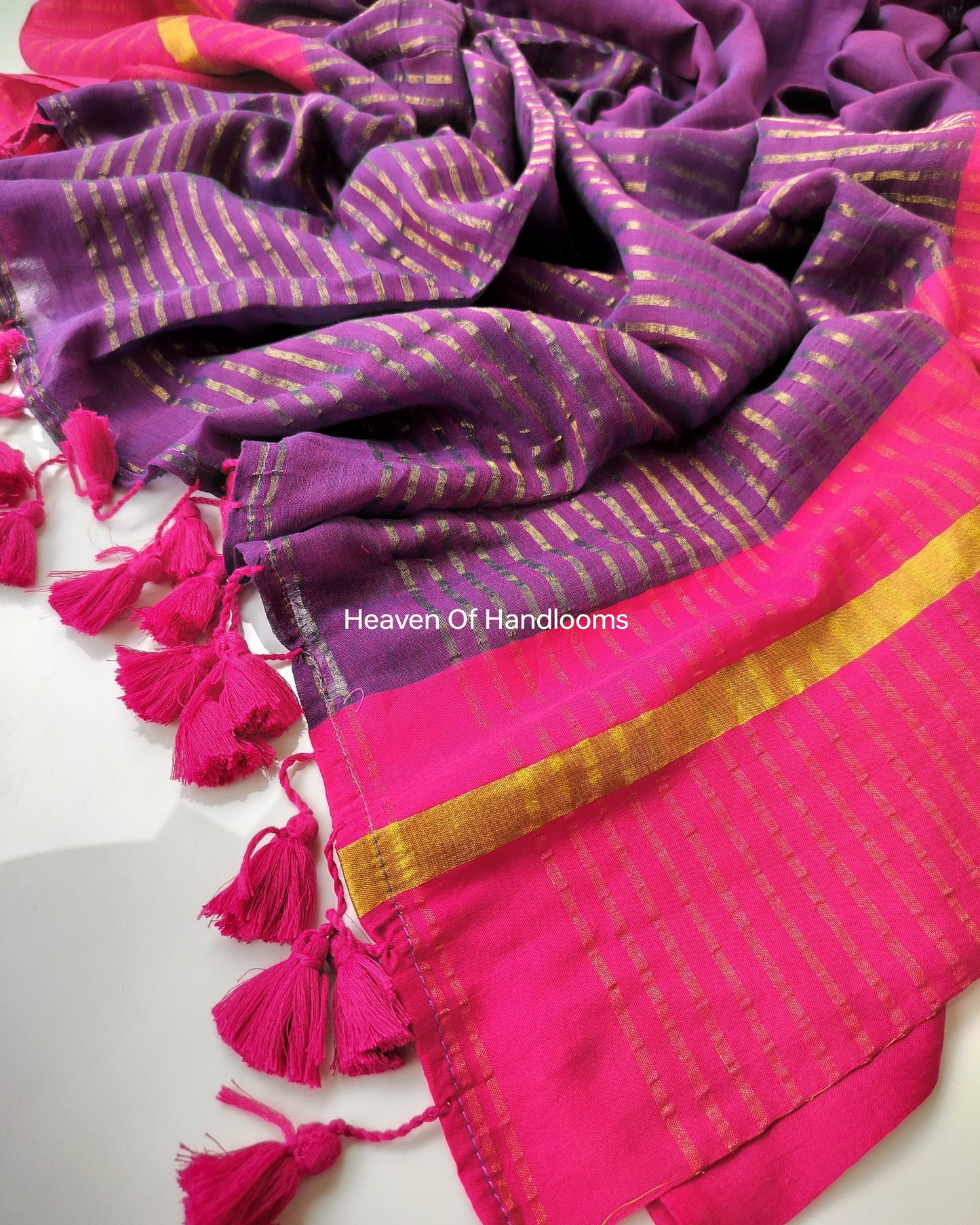 Festive Saree - Purple with Pink Border