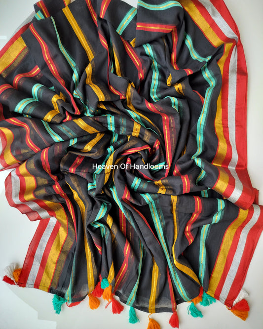 Festive Saree - Black Rainbow Zari