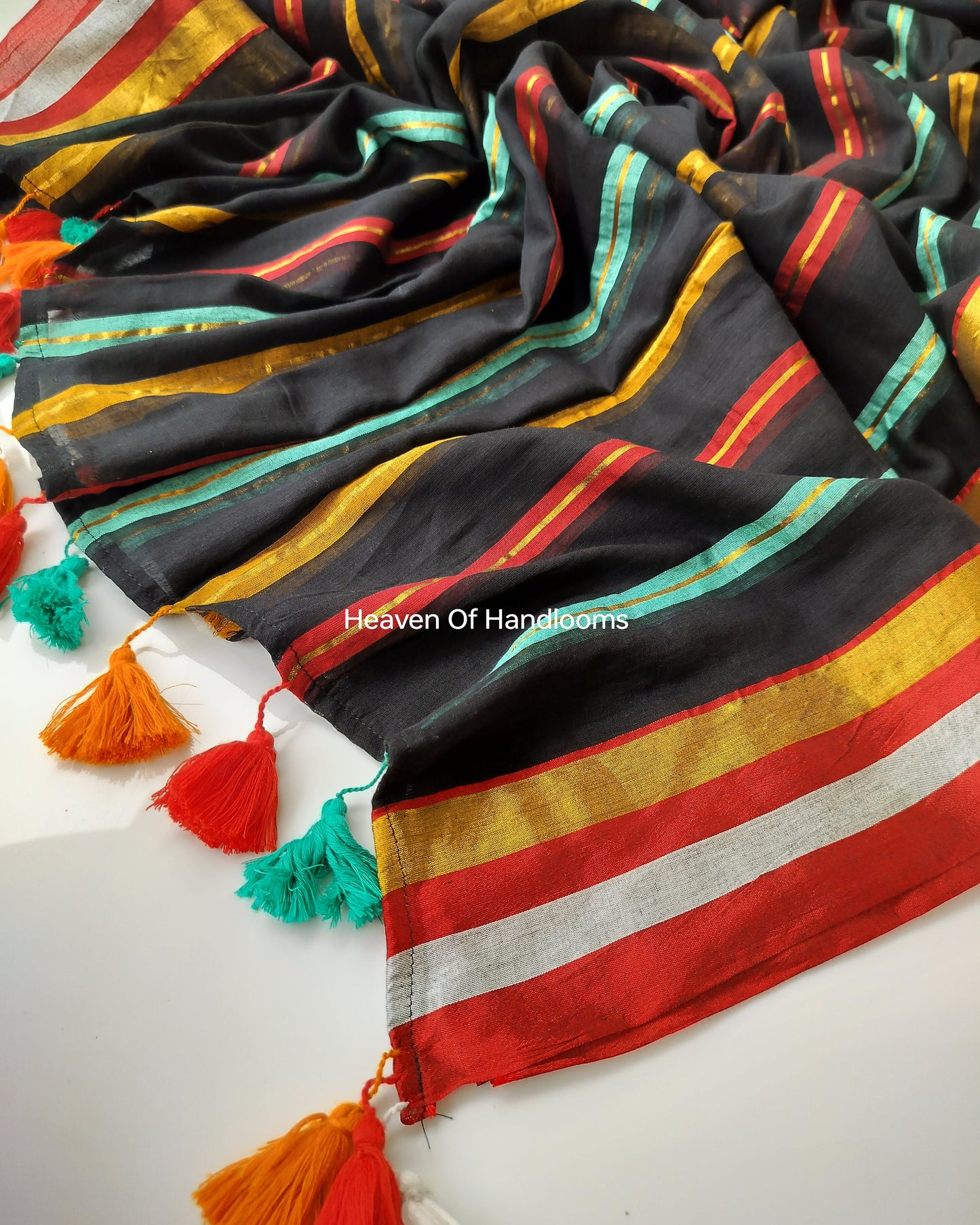 Festive Saree - Black Rainbow Zari