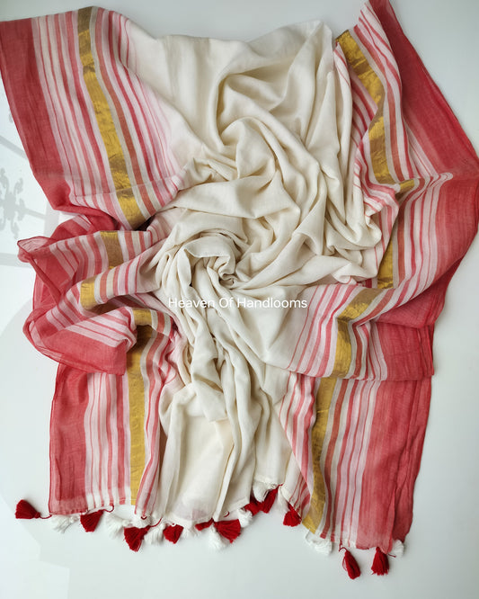 Onam-Vishu Saree - Red Stripe Border