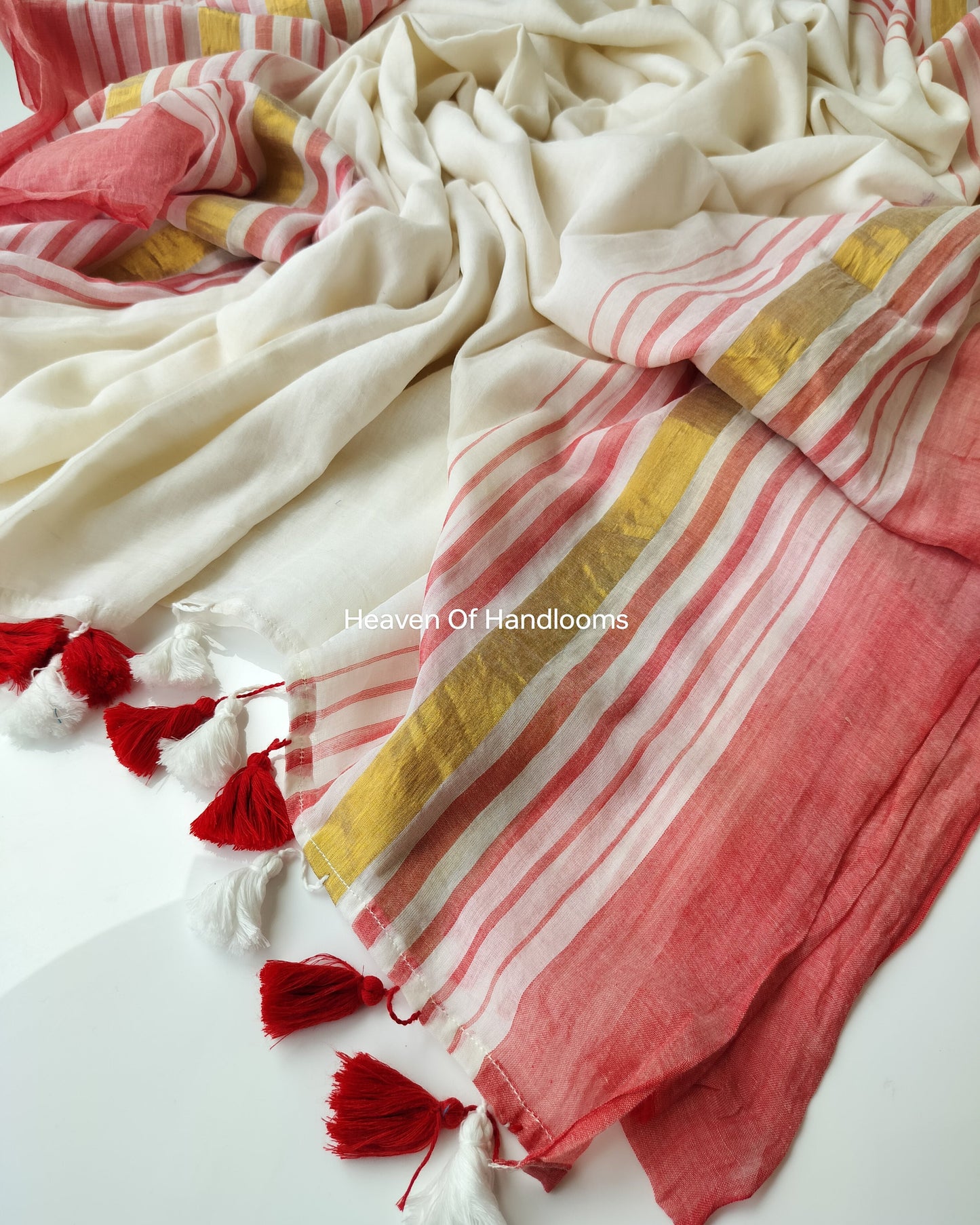 Onam-Vishu Saree - Red Stripe Border