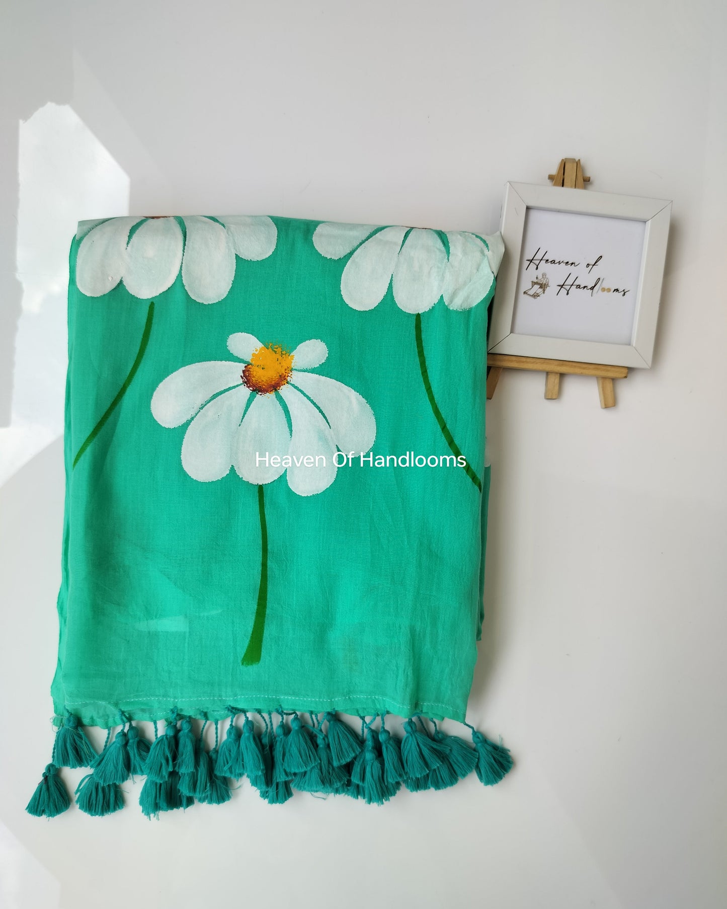 Hand Painted Saree - Sea Green Flower