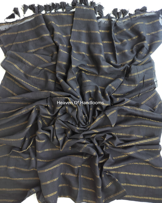 Contemporary Saree - Black with Double Zari Lines