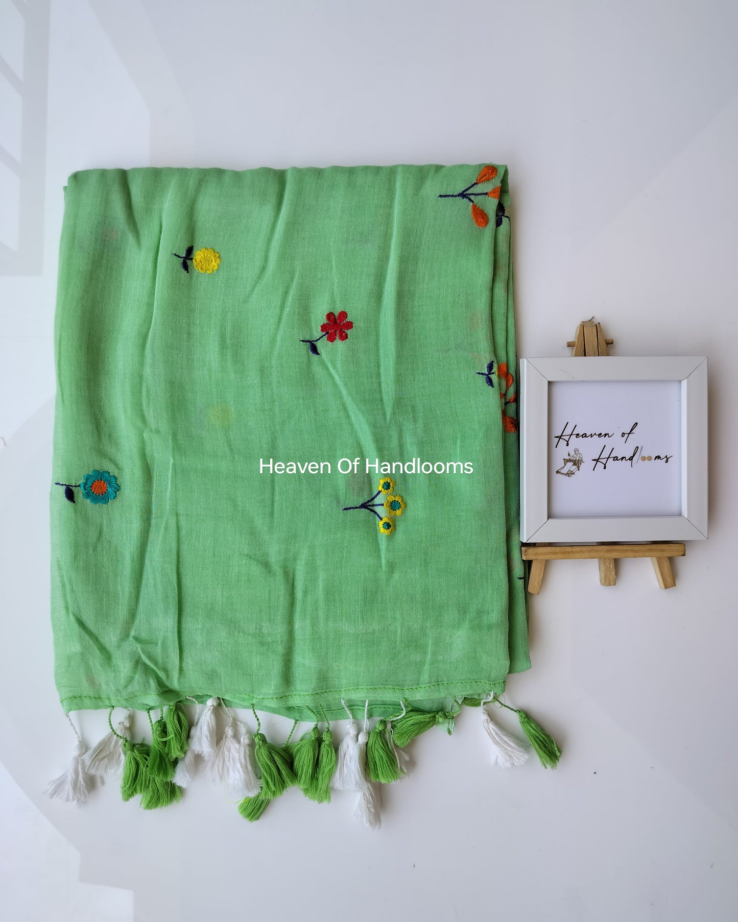 Embroidery Saree - Green Flower