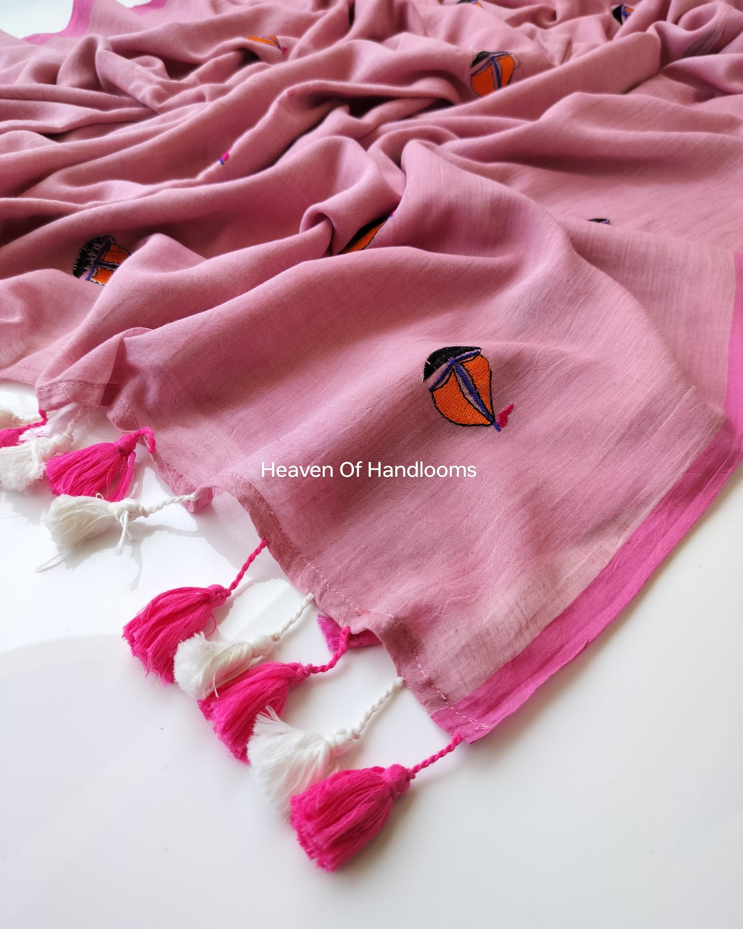 Embroidery Saree - Onion Pink Boat