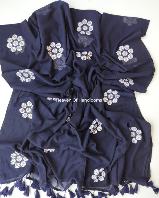 Embroidery Saree - Mustard Navy Chakra