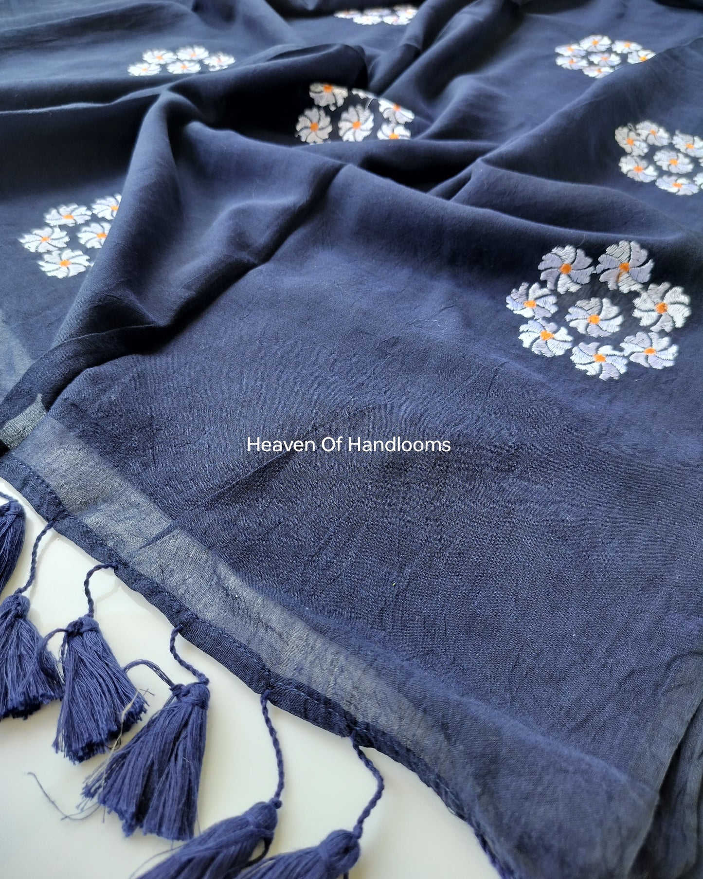 Embroidery Saree - Mustard Navy Chakra