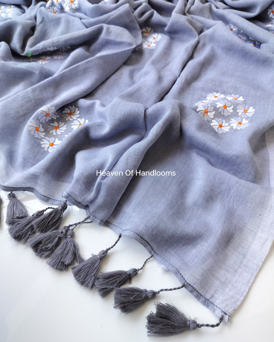 Embroidery Saree - Mustard Grey Chakra