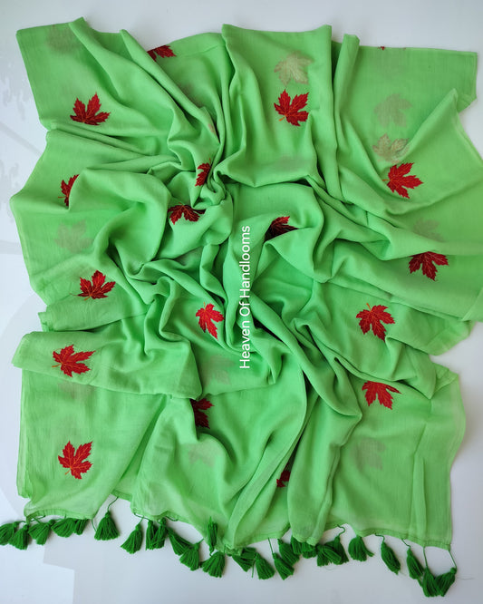 Embroidery Saree - Green Red Maple