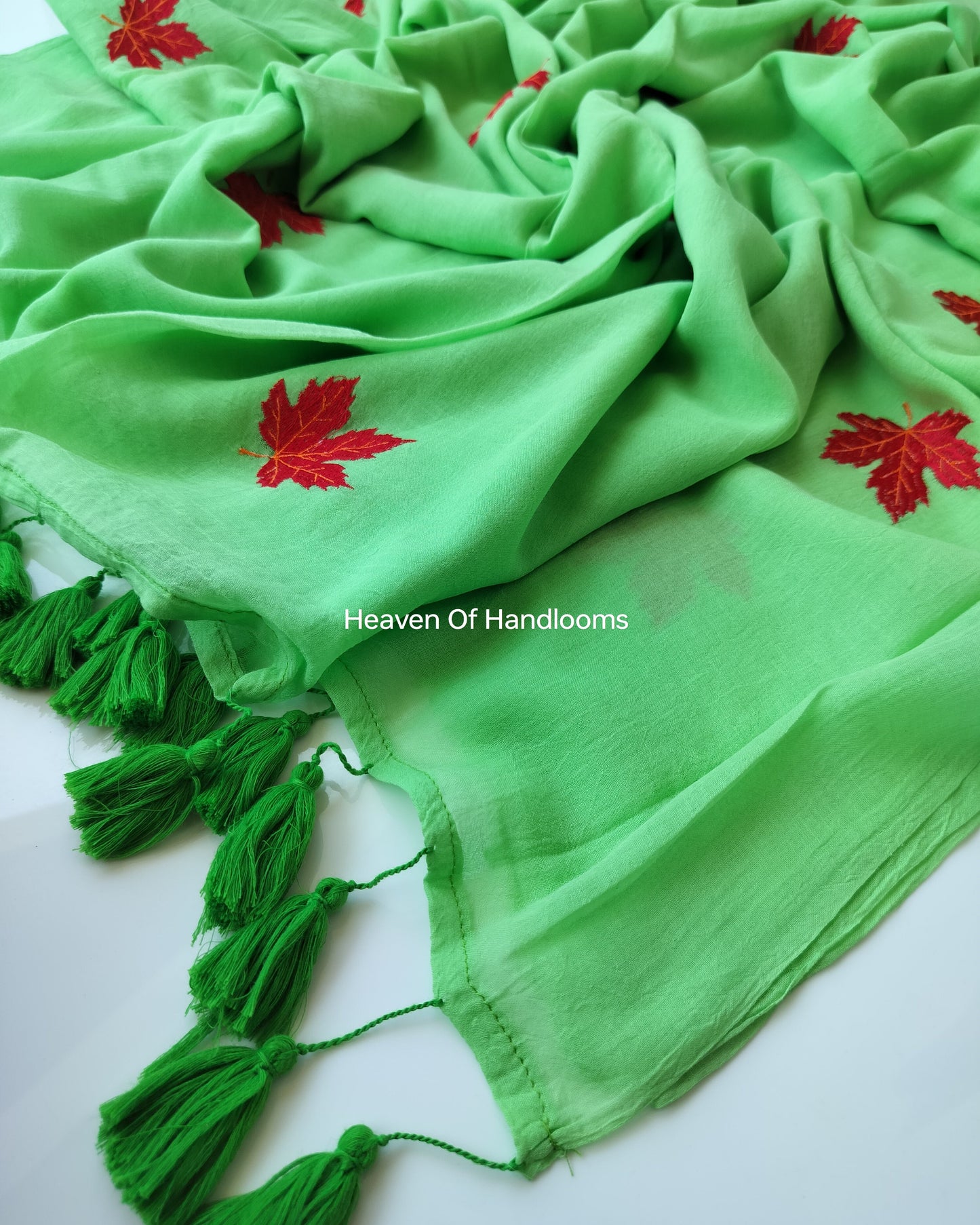 Embroidery Saree - Green Red Maple