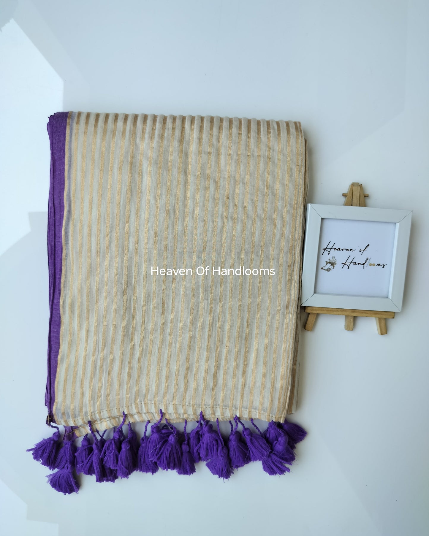 Onam-Vishu Saree - Golden Stripe with Purple Border