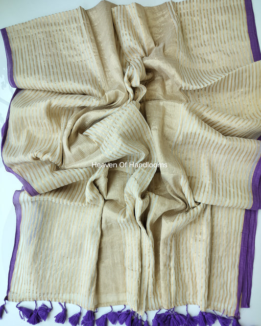 Onam-Vishu Saree - Golden Stripe with Purple Border
