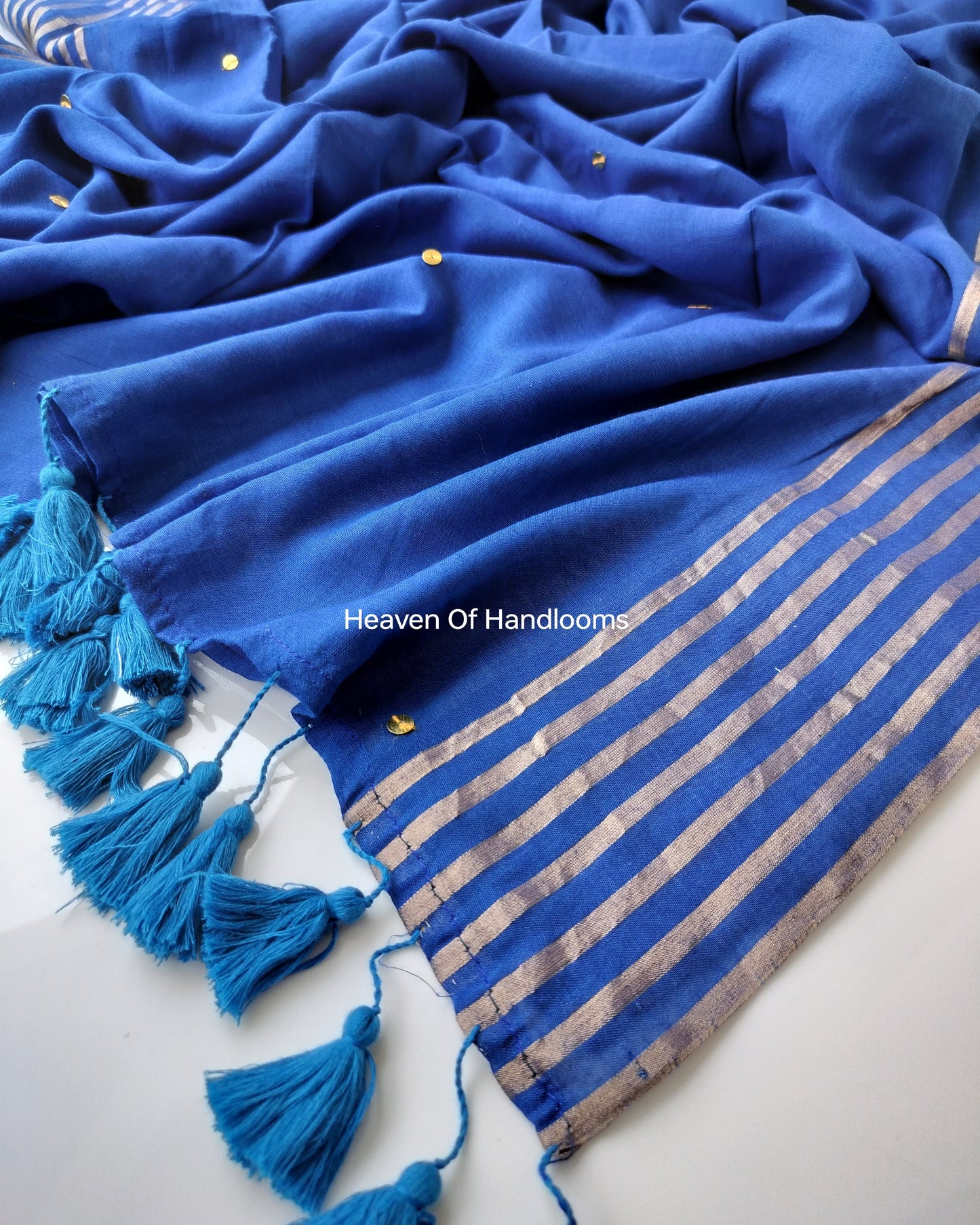 Festive Saree - Blue Gini Pop Line Zari