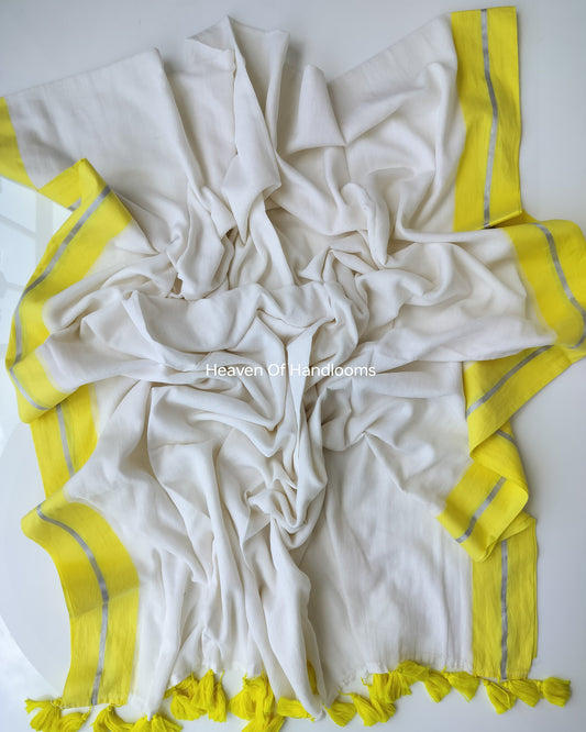 Onam-Vishu Saree - Lemon Yellow Sliver Border