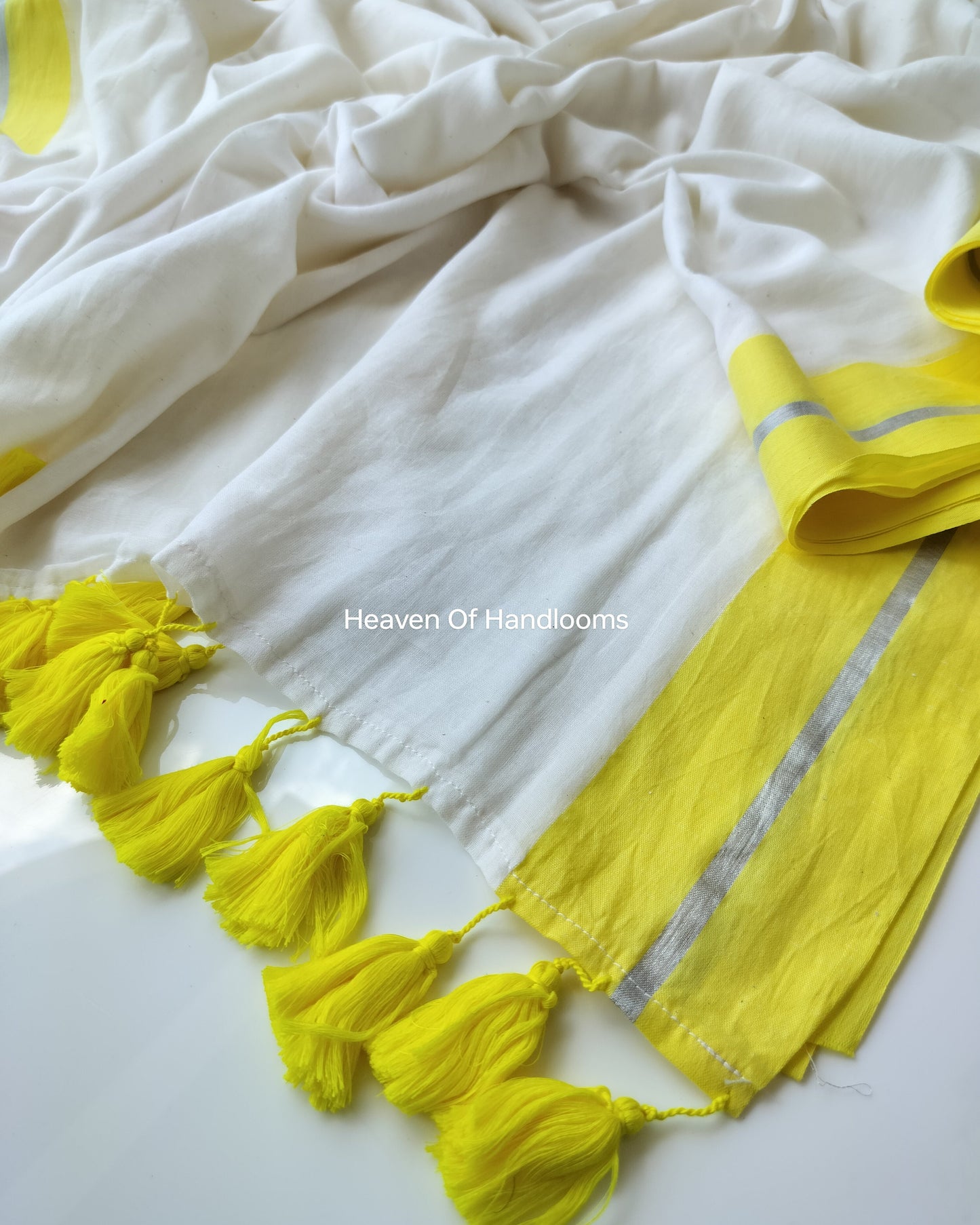 Onam-Vishu Saree - Lemon Yellow Sliver Border