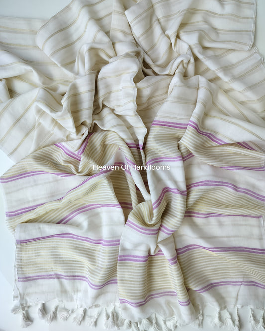 Onam-Vishu Saree - Weft Purple Stripe with Zari