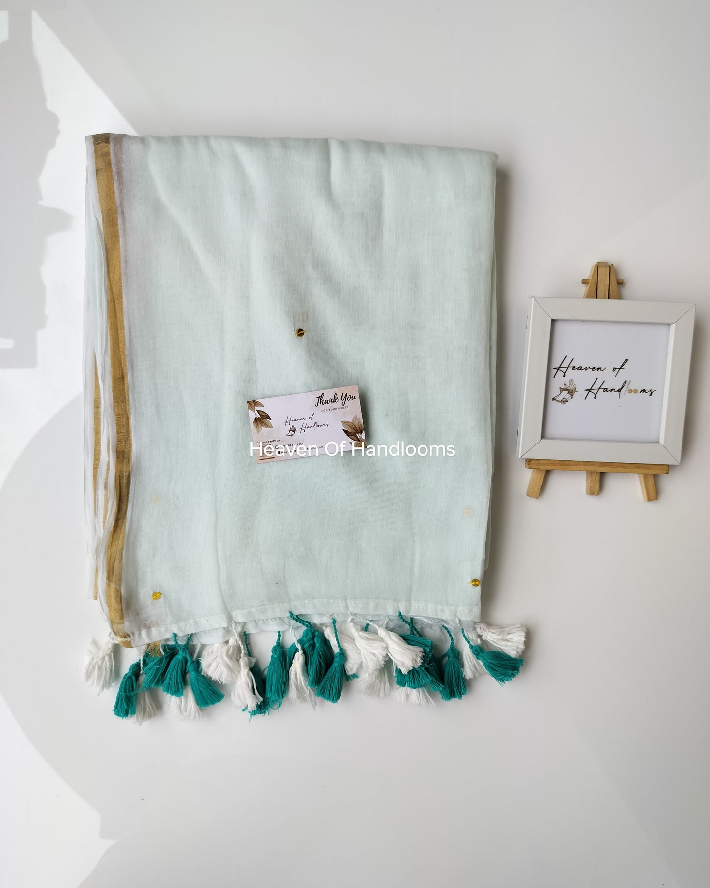 Festive Saree - Mint Green Gini Zari Border