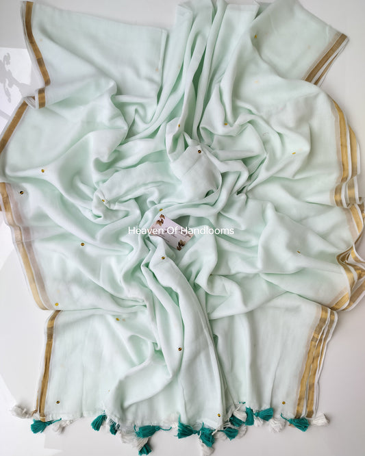 Festive Saree - Mint Green Gini Zari Border