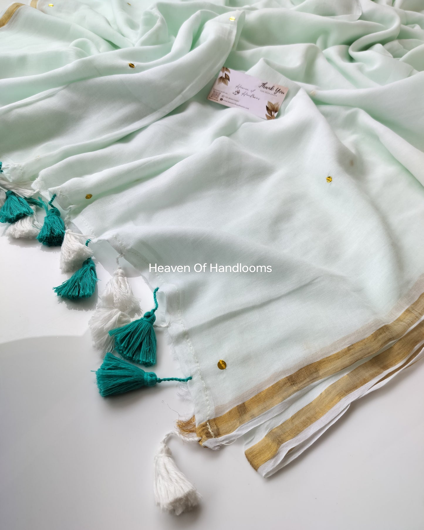 Festive Saree - Mint Green Gini Zari Border