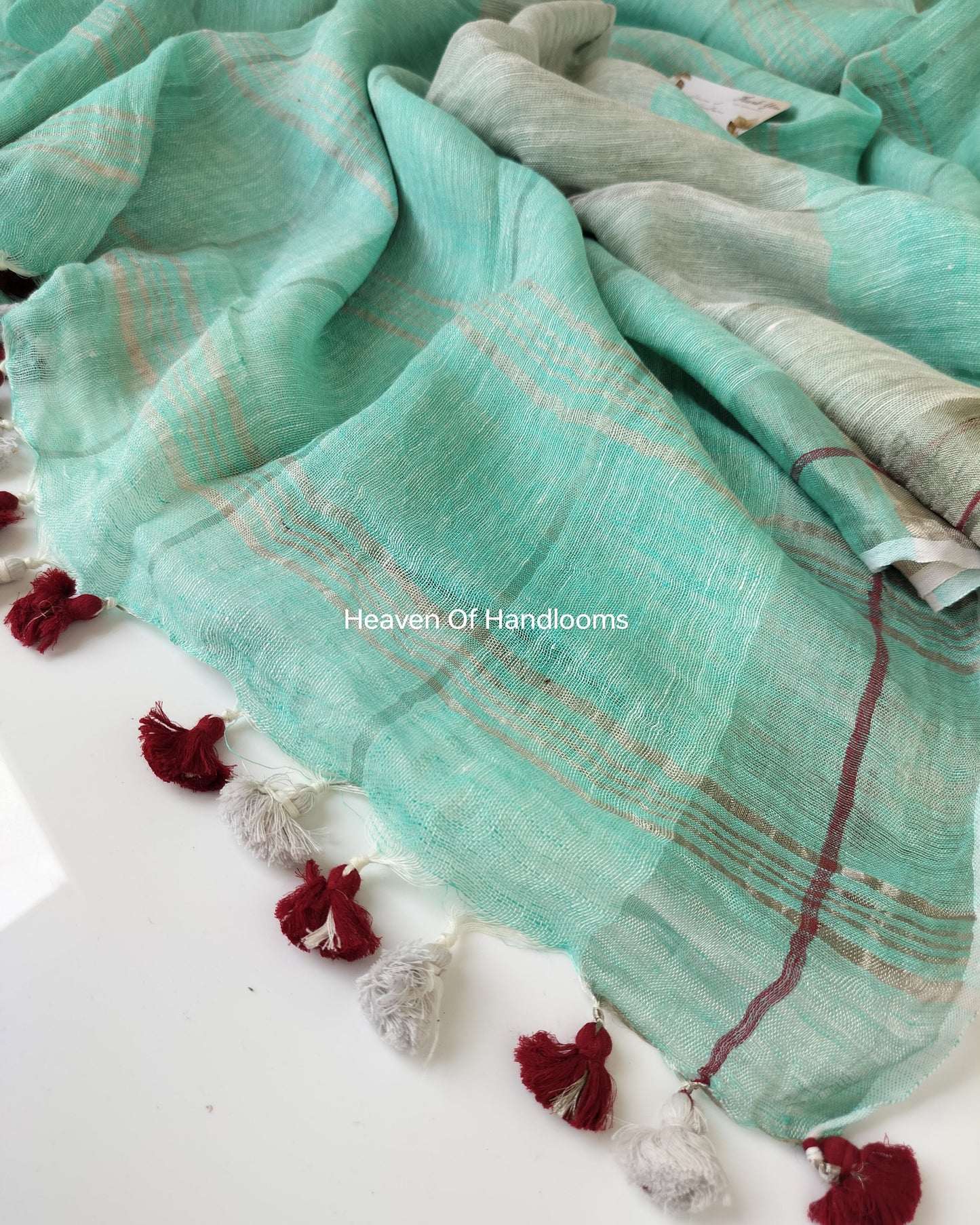 Linen by Linen - Sea Green with Centre Peach