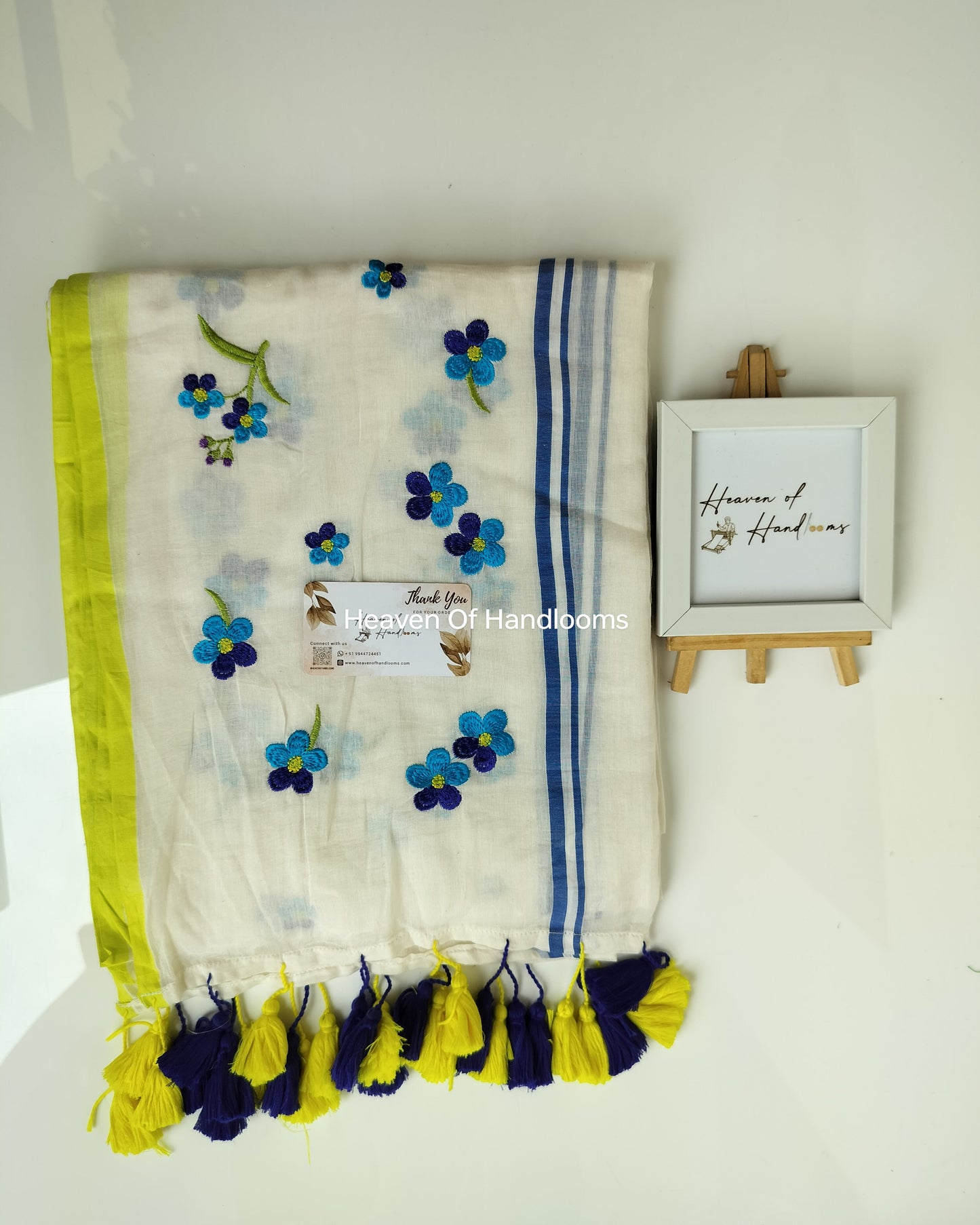 Embroidery Saree - Cream Pookal Border