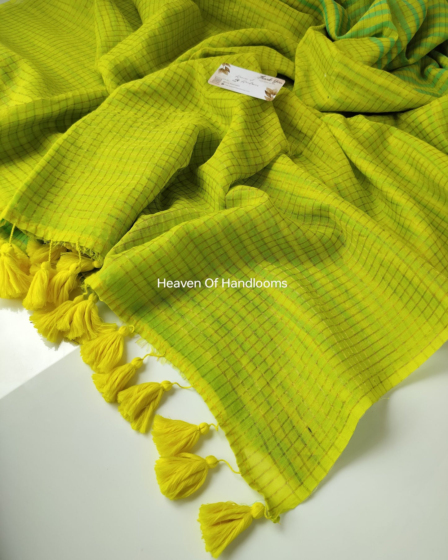 Festive Saree - Green Golden Checked