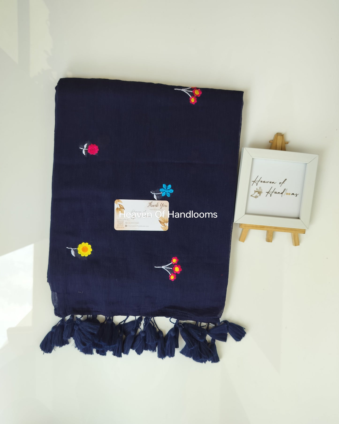 Embroidery Saree - Navy Flower