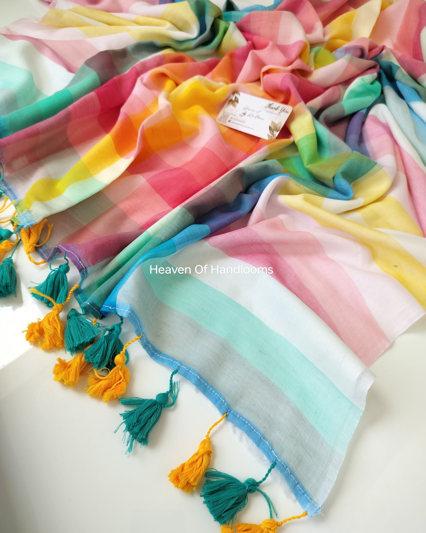 Corporate Choice - White Rainbow Checked Pallu