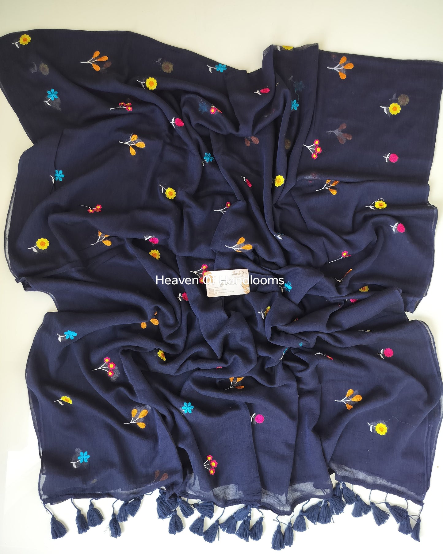 Embroidery Saree - Navy Flower