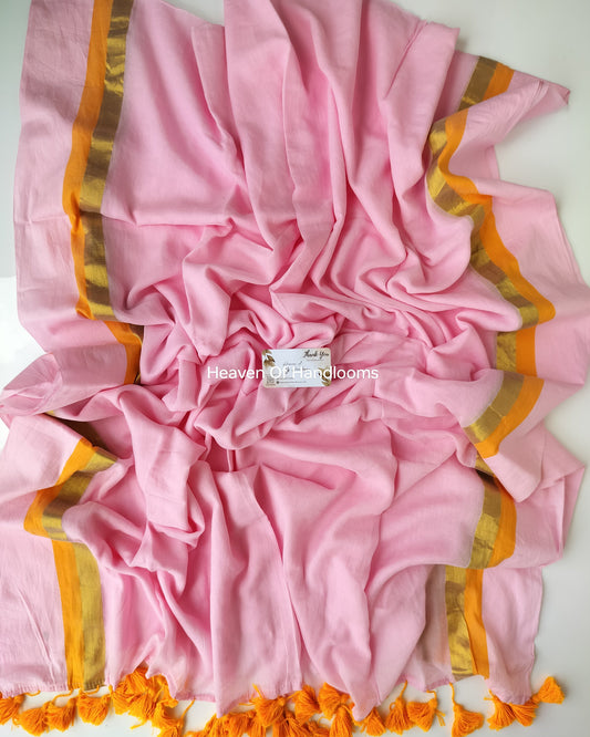 Contemporary Saree - Baby Pink Orange Border