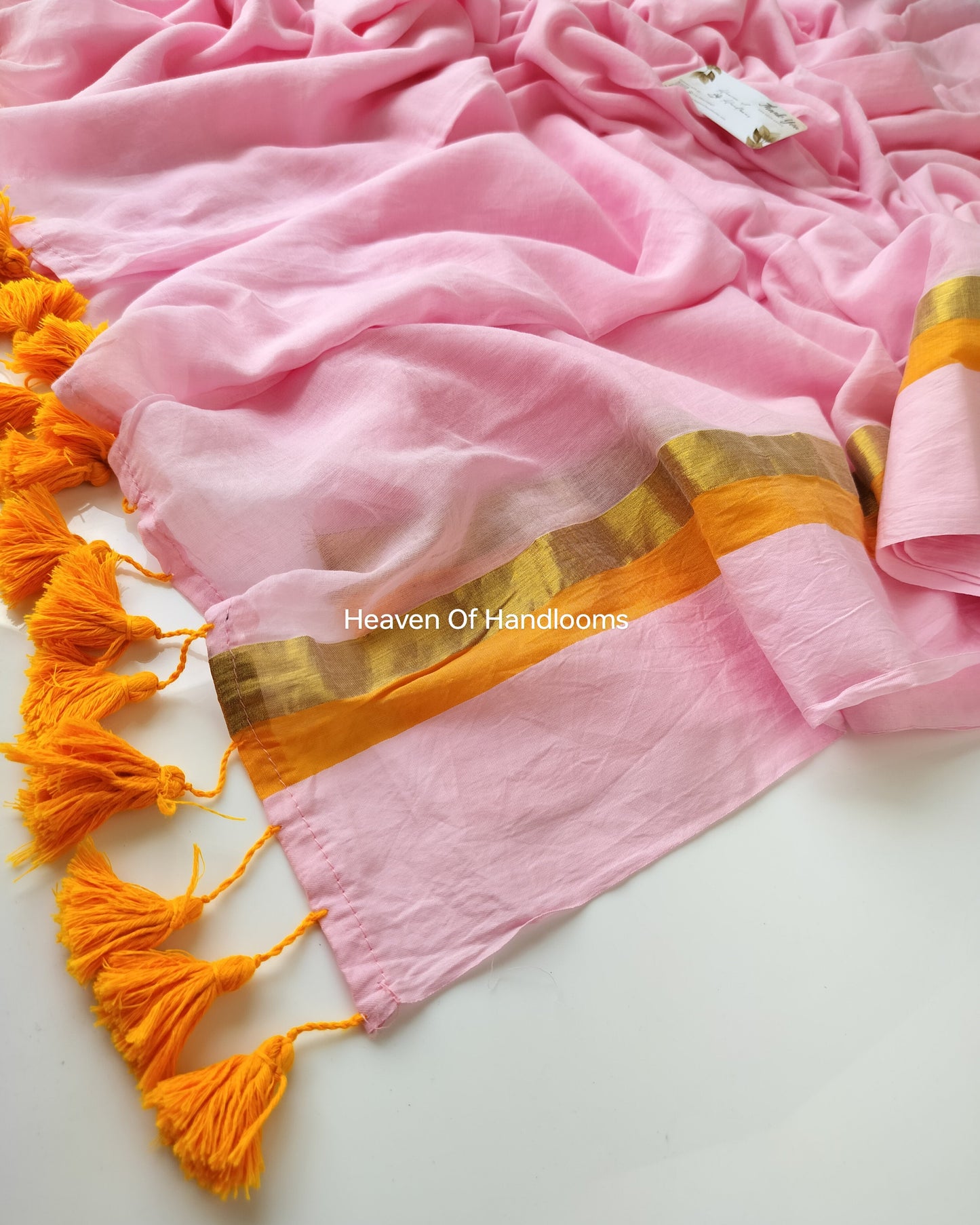 Contemporary Saree - Baby Pink Orange Border
