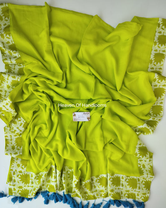 Contemporary Saree - Lime Green Patch Border