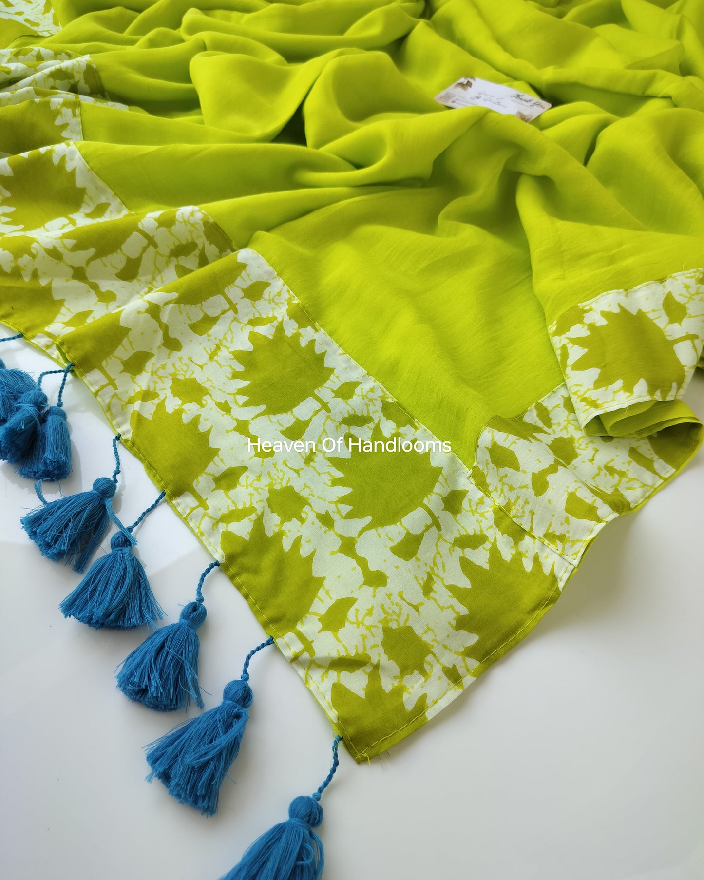 Contemporary Saree - Lime Green Patch Border