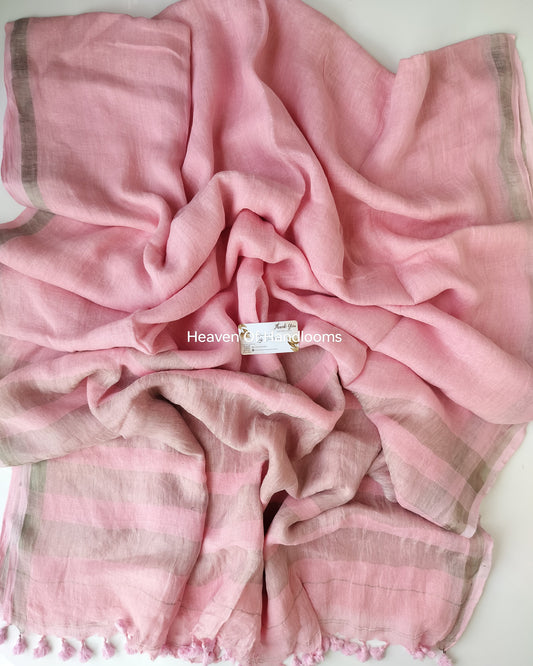 Linen by Linen - Baby Pink with Sliver Zari