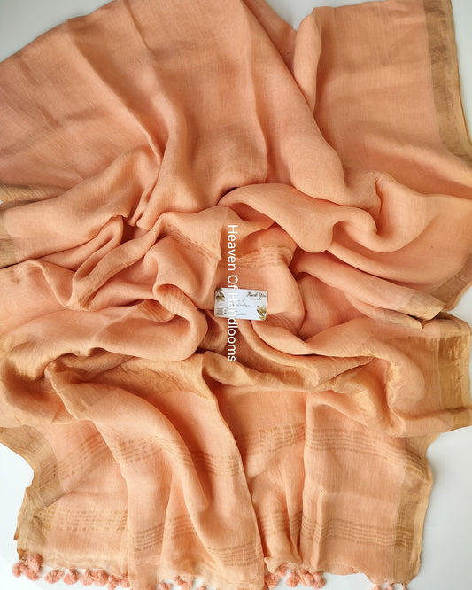 Linen by Linen - Peach with Copper Zari