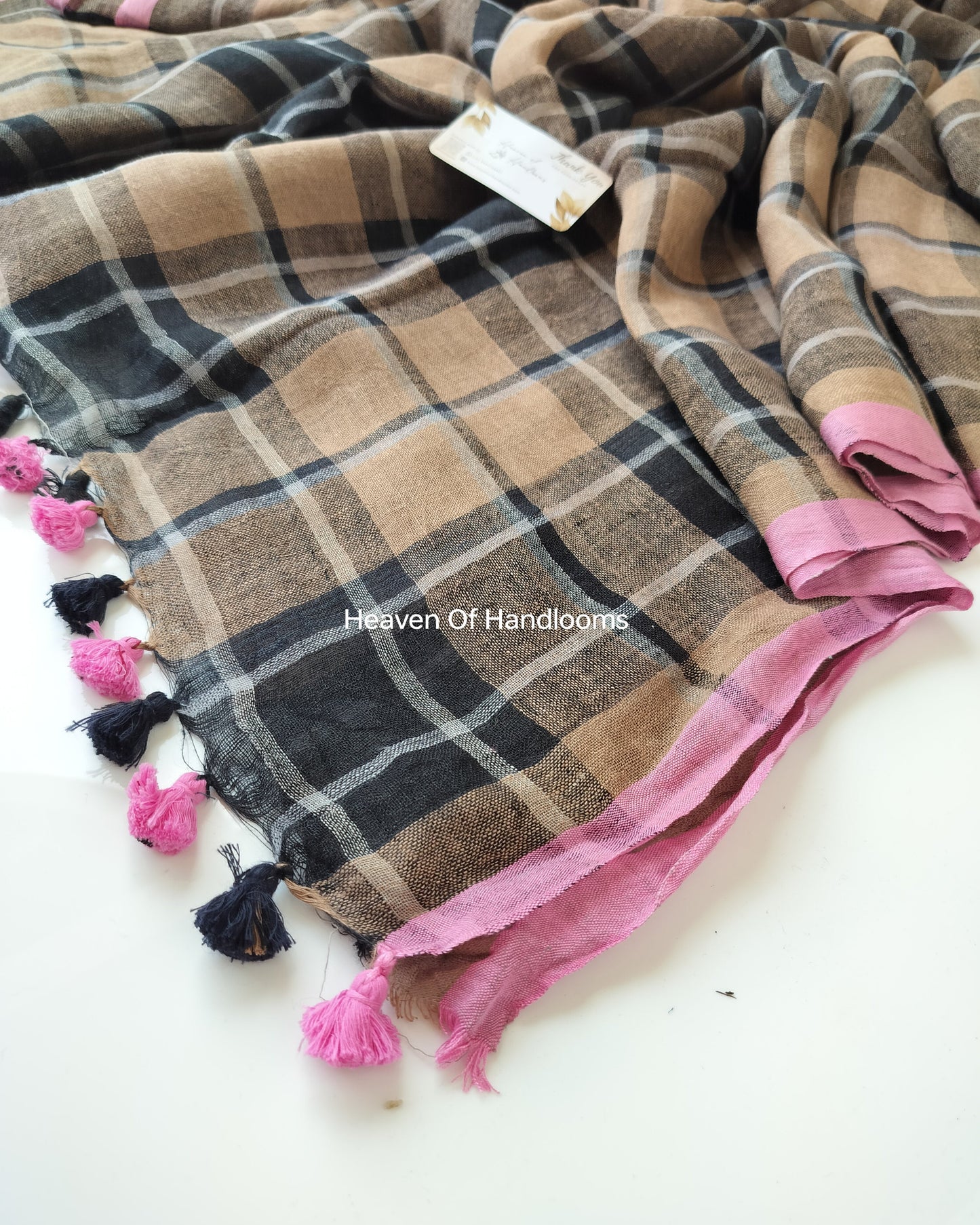 Linen by Linen - Deer Checked with Pink Border