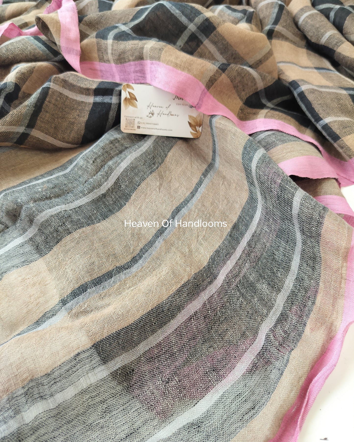 Linen by Linen - Deer Checked with Pink Border