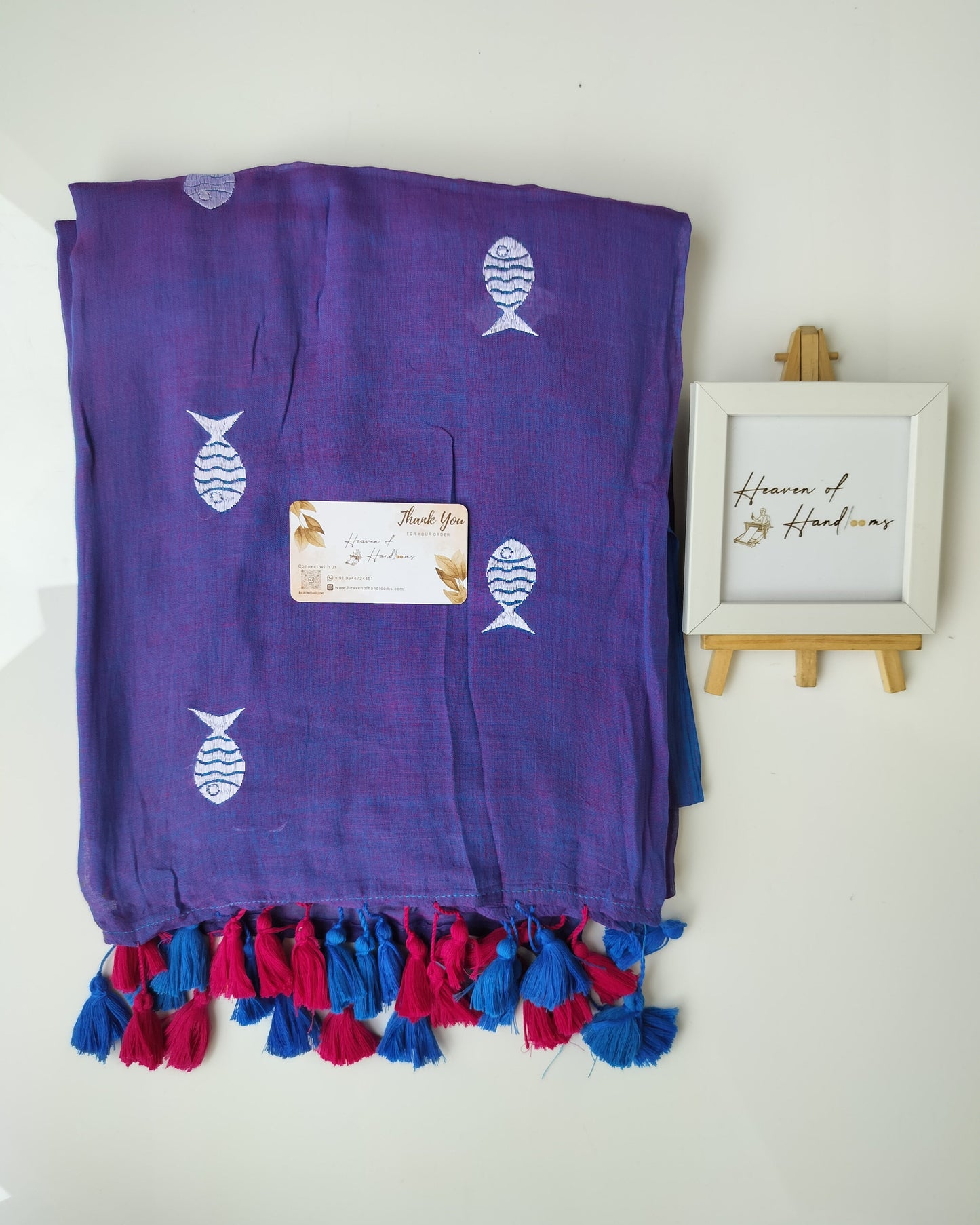 Embroidery Saree - Peacock Shade Fish