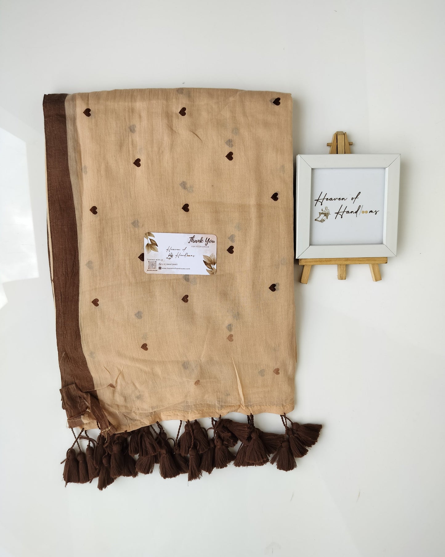 Printed Saree - Tan Small Heart