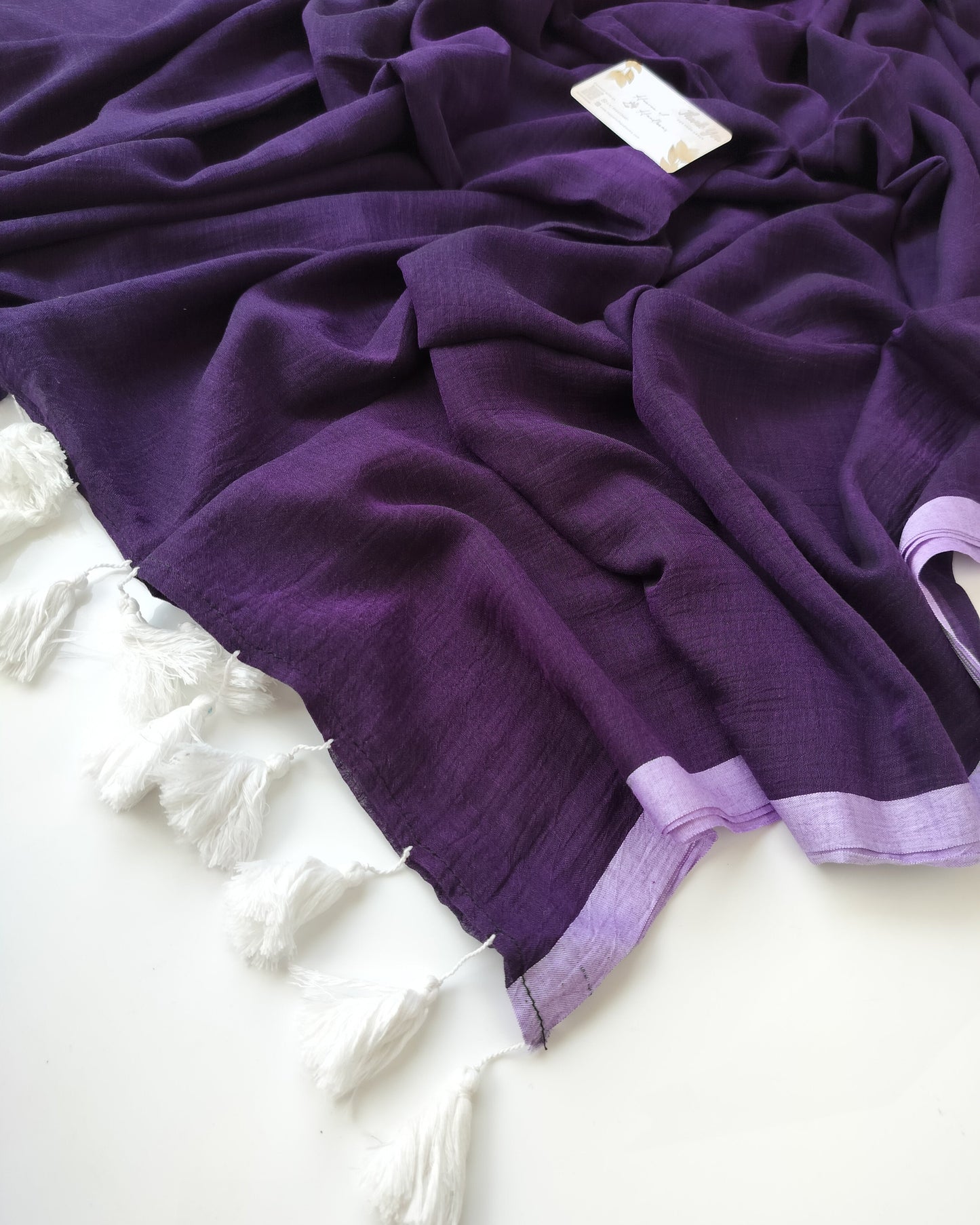 Plain Mul Saree - True Purple with Lavender Border