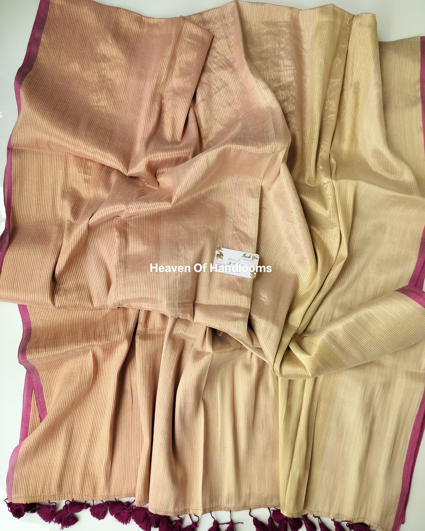 Onam-Vishu Saree - Skinny Line Tissue with Purple Border