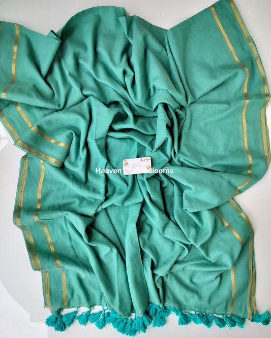 Festive Saree - Teacup Teal with Golden Stripe