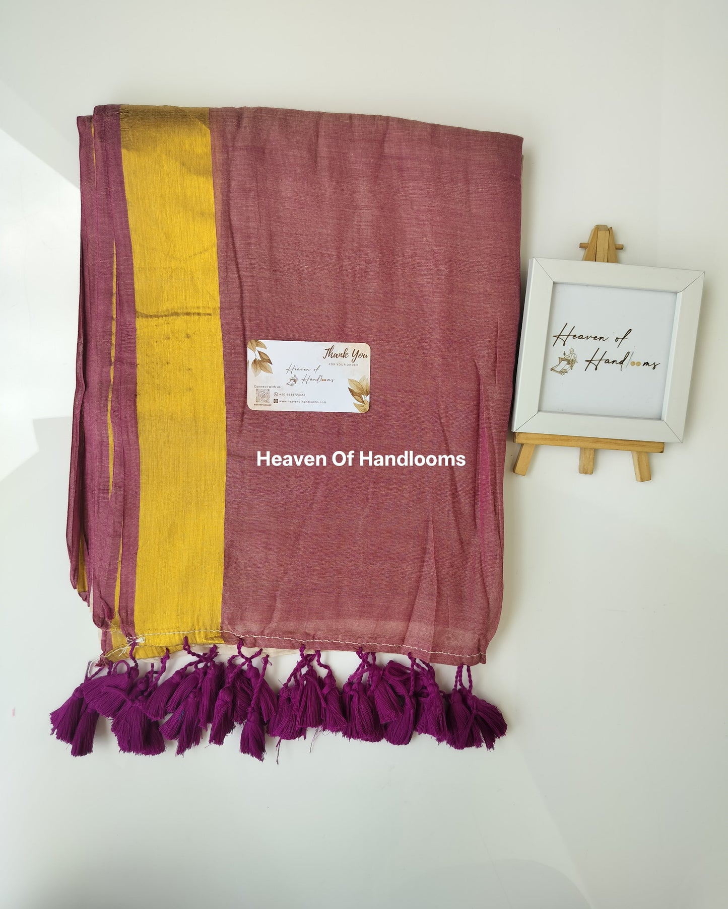 Onam-Vishu Saree - Grape and Cream with Golden Border