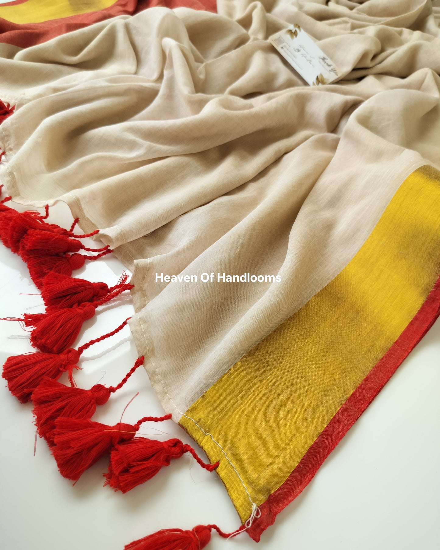 Onam-Vishu Saree - Umber and Cream with Golden Border