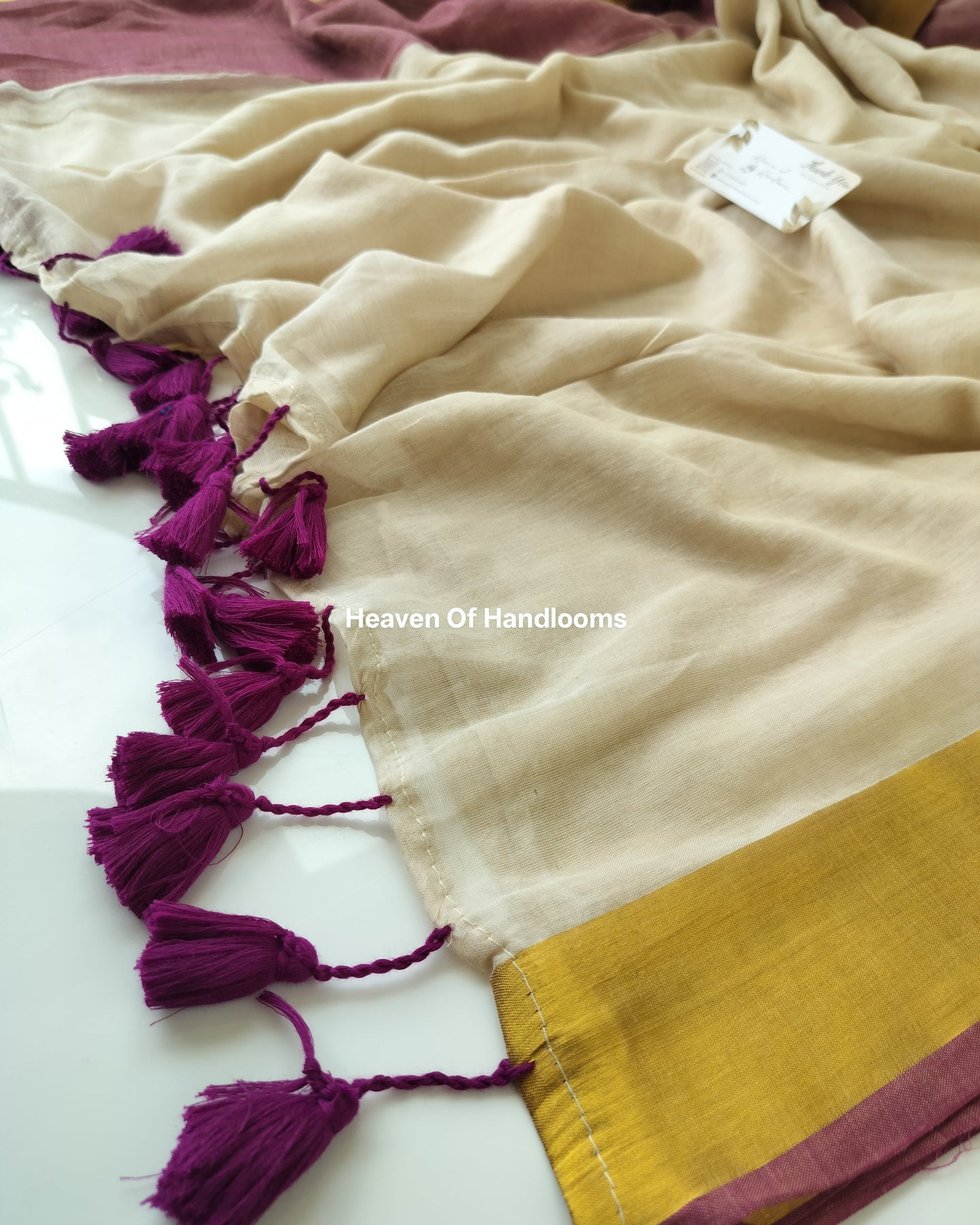 Onam-Vishu Saree - Grape and Cream with Golden Border