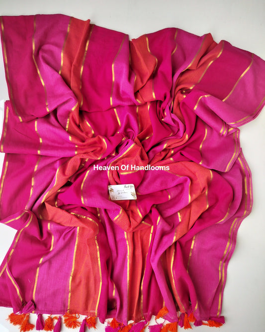 Festive Saree - Hot Pink Shaded Stripe