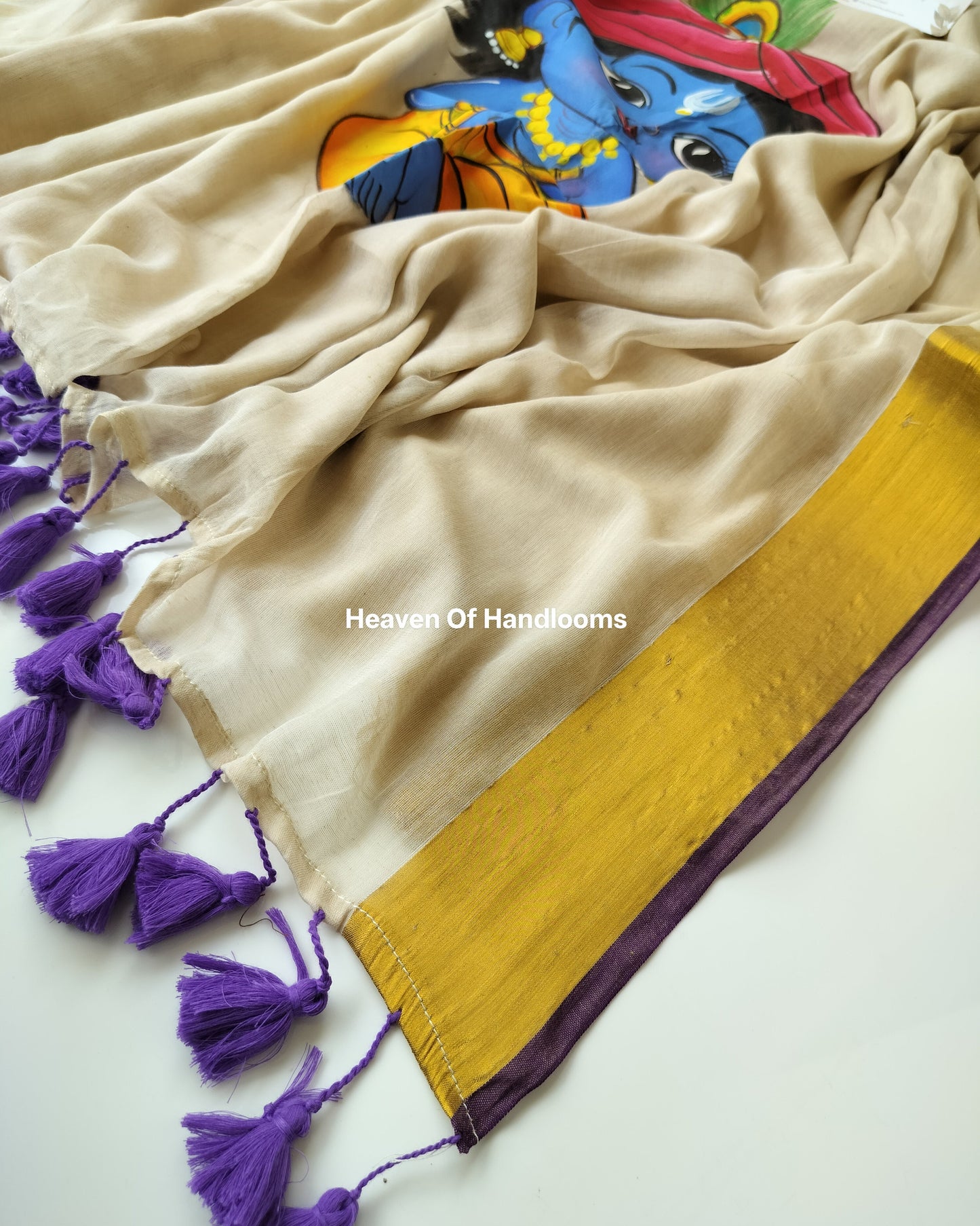 Onam-Vishu Saree - Purple with Hand Paint
